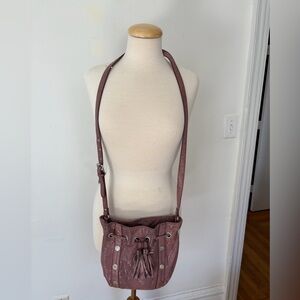 Nine West Pink Snakeskin Embossed Bucket Bag Crossbody Y2K Boho